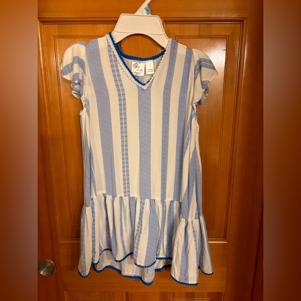 Goa Kids Beach Swim Coverup Girls, Blue White Striped 100 Percent Rayon